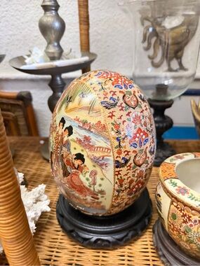 Decorative Hand-Painted Oriental Ceramic Egg - Multicolor
